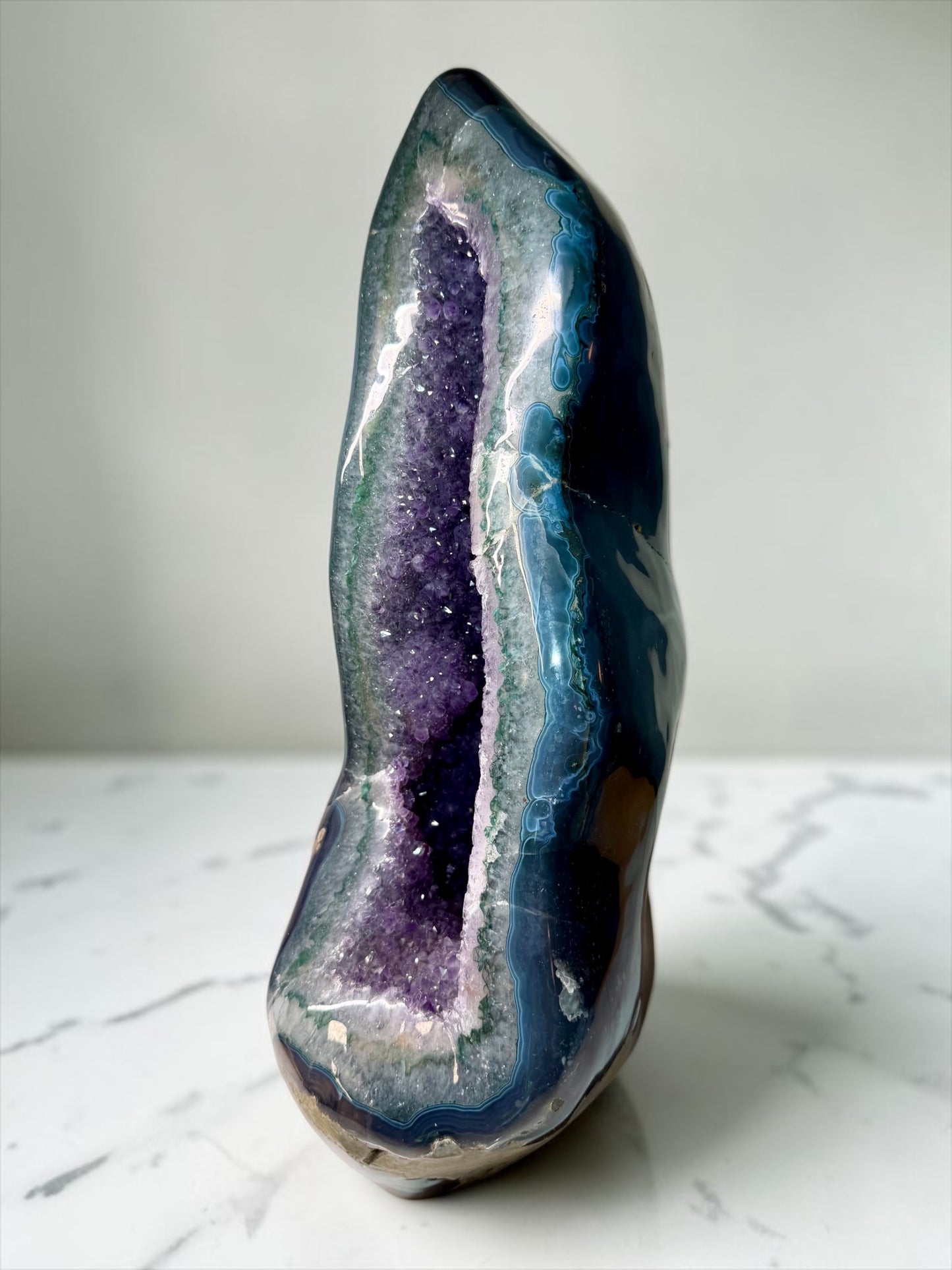 Massive Sculptural Amethyst x Calcite with Blue Agate and Green Chlorite- Uruguay | River Walkers Minerals