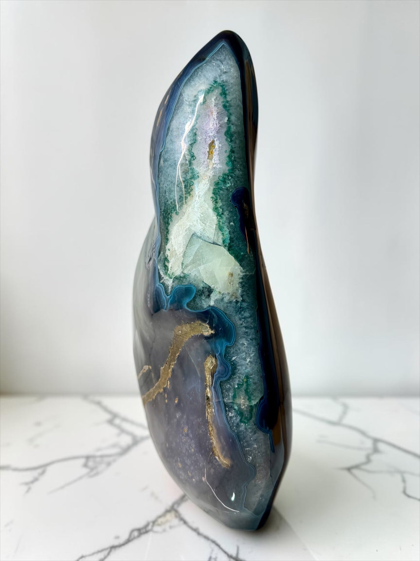 Massive Sculptural Amethyst x Calcite with Blue Agate and Green Chlorite- Uruguay | River Walkers Minerals
