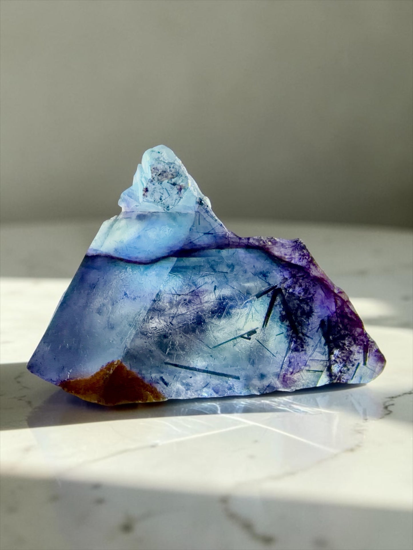 Etched Spinel-Law Twin Fluorite with Schorl & Hyalite Opal- Erongo, Namibia