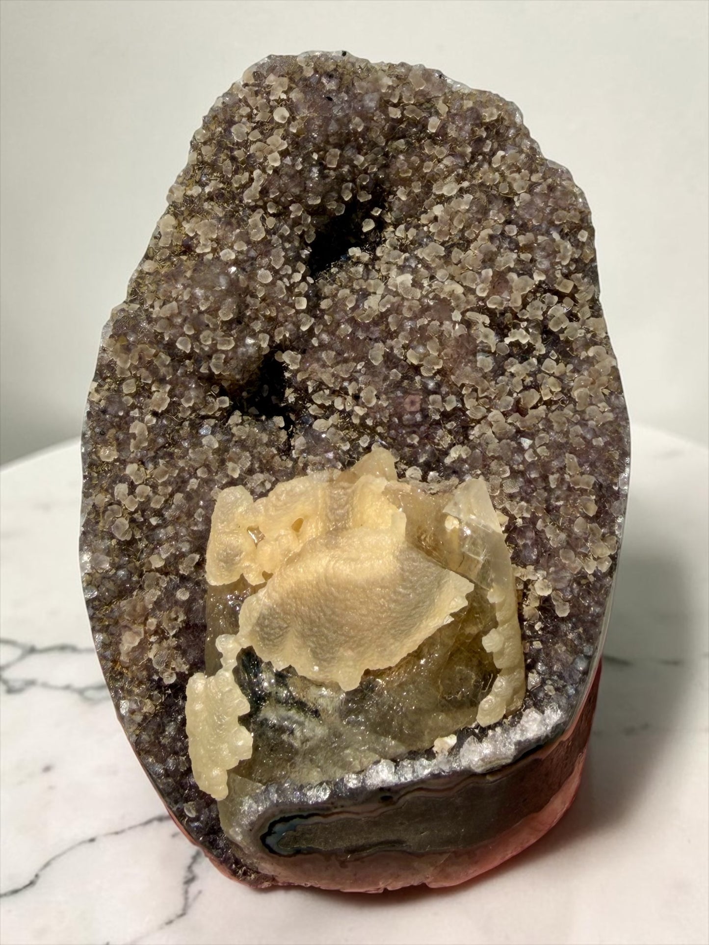 UV Reactive Calcite on Amethyst Cutbase- Brazil | River Walkers Minerals