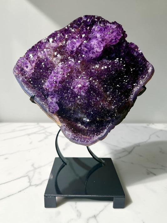 Dramatic Amethyst x Hematite Statement Piece With Custom Base- Brazil | River Walkers Minerals