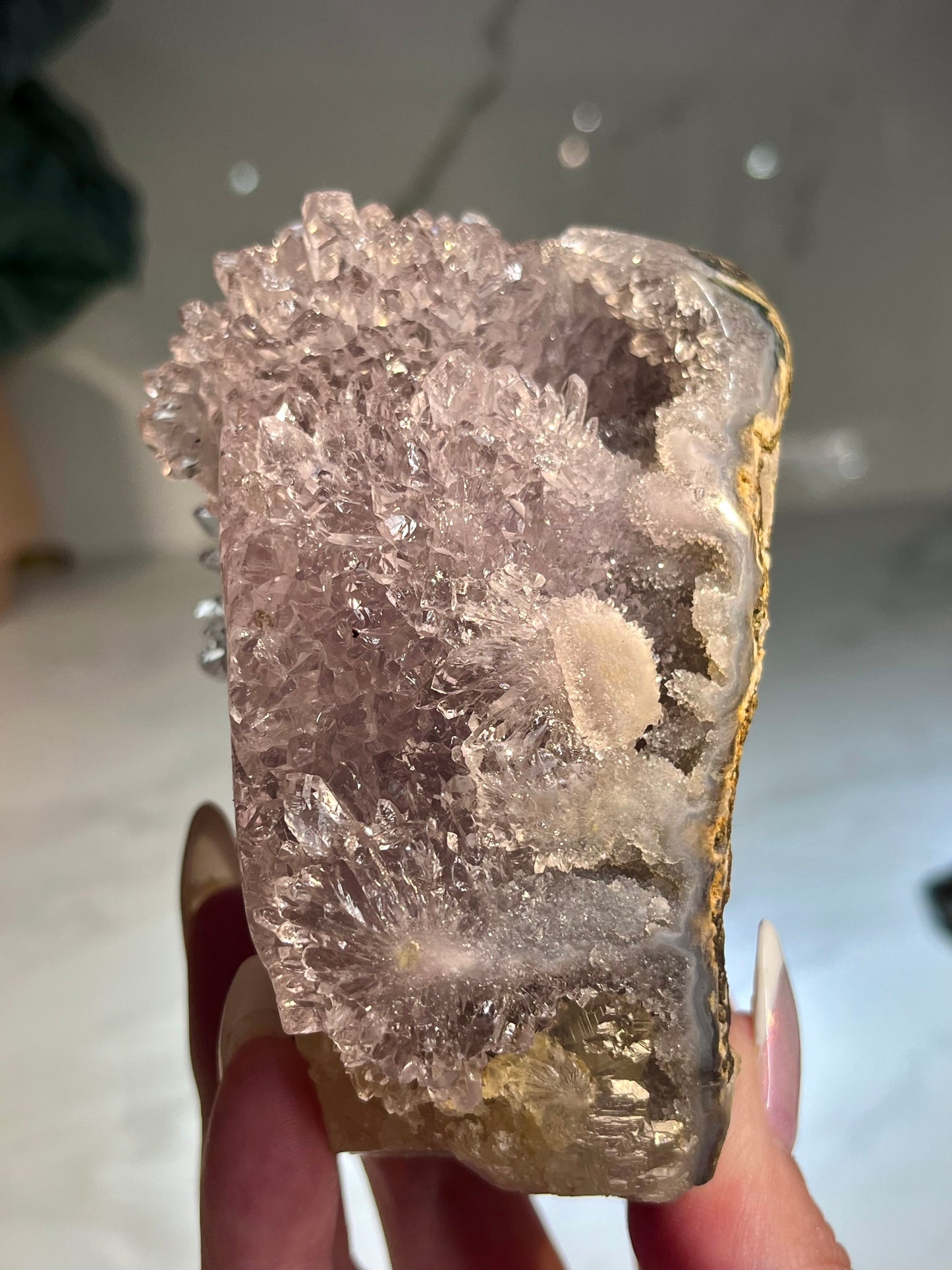 Glassy Lilac Rosette Amethyst on Yellow Calcite