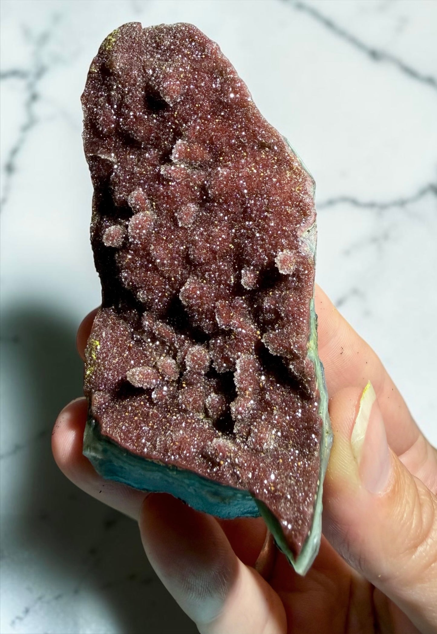 Red Druzy Quartz Stalactite Formation on Agate- Uruguay | River Walkers Minerals