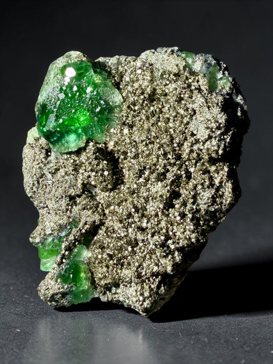 Brilliant Apple-Green Fluorite on Pyrite- Peru | River Walkers Minerals