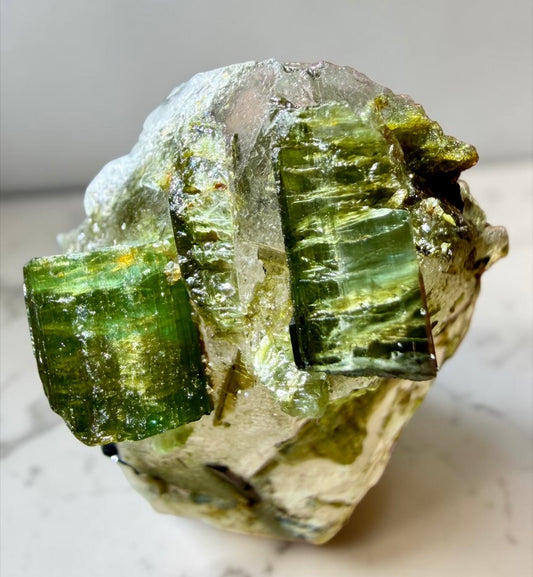 Hydrothermal Quartz with Blue-Core Green Tourmaline- Minas Gerais | River Walkers Minerals