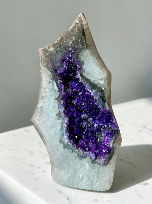 Statement Piece “Grape Jelly” Amethyst in Quartz, Agate Polished Freeform- Uruguay | River Walkers Minerals