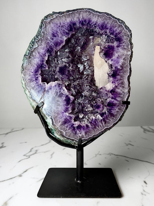 Trapiche Amethyst Statement Piece With Druzy Calcite- Brazil | River Walkers Minerals
