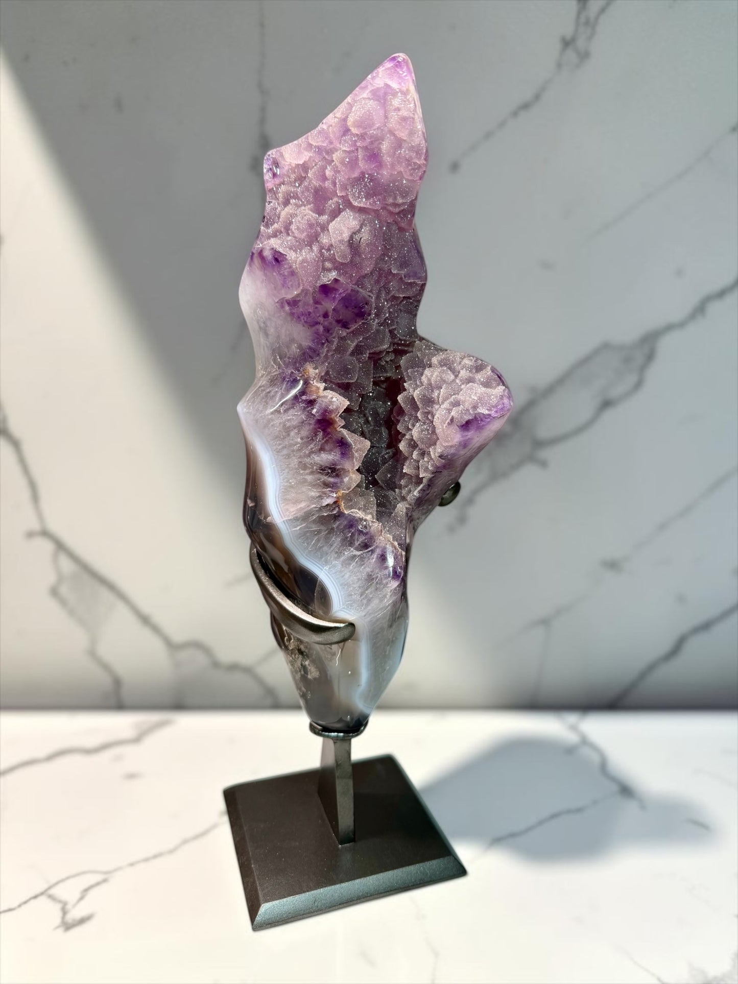 Sculptural Sugar Amethyst x Agate on Stand- Uruguay | River Walkers Minerals