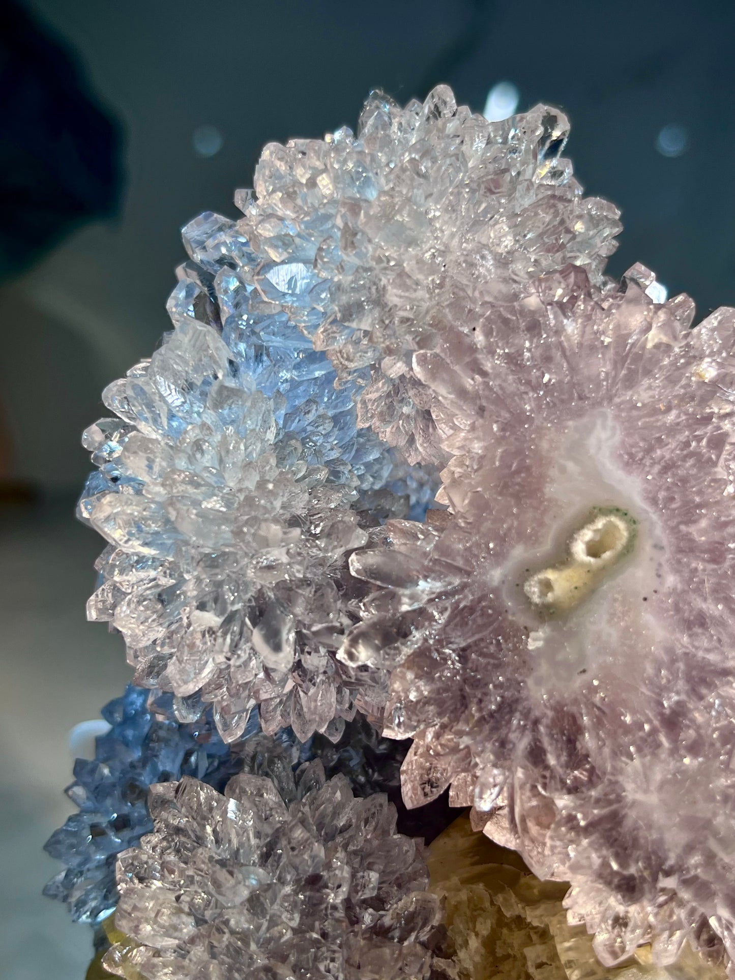 Glassy Lilac Rosette Amethyst on Yellow Calcite