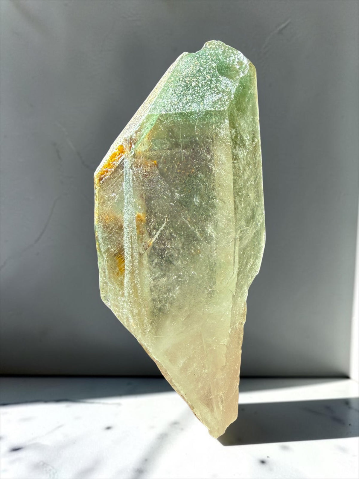 Minty Chlorite & Hematite Sunset Phantom Quartz- India | River Walkers Minerals