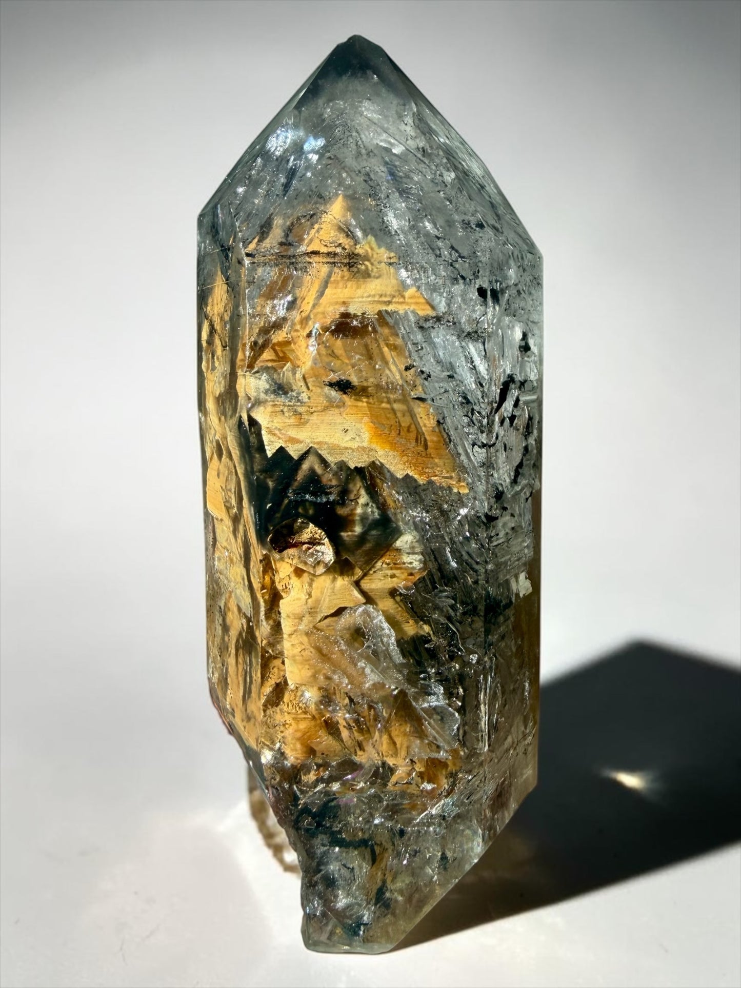 Natural Quartz with Enhydros, Falling Black Sediment & Yellow Clay Inclusions- Laos (Vietnam Border Region)| River Walkers Minerals