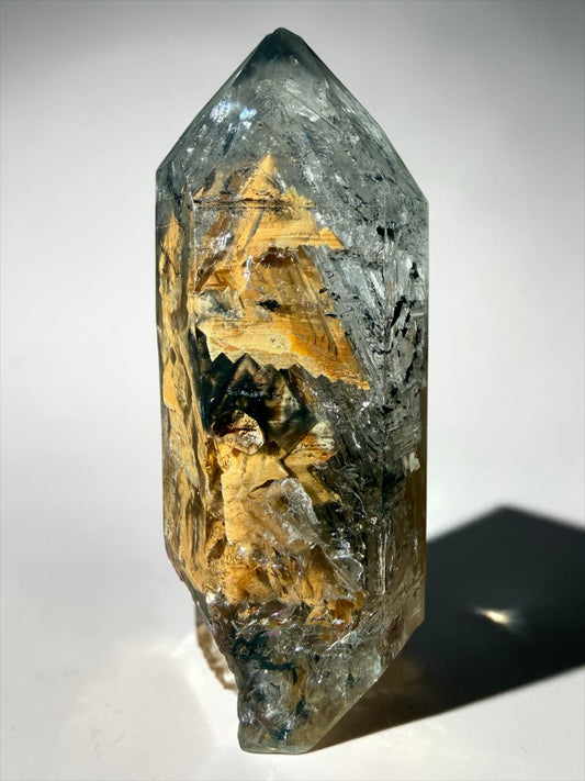 Natural Quartz with Enhydros, Falling Black Sediment & Yellow Clay Inclusions- Laos (Vietnam Border Region)| River Walkers Minerals