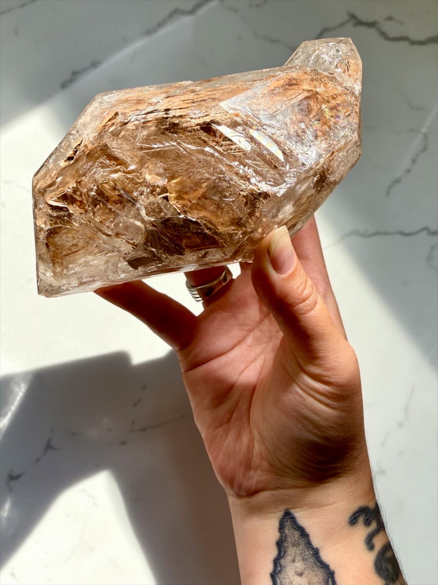 Large S-Shaped Bent DT Enhydro Quartz with Moving Sediment- Laos | River Walkers Minerals