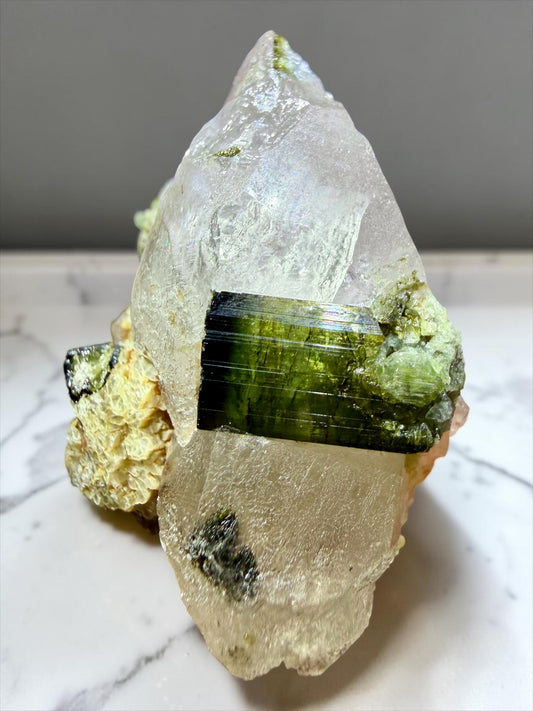 Quartz with Blue-Core Green Tourmaline & Mica- Minas Gerais | River Walkers Minerals