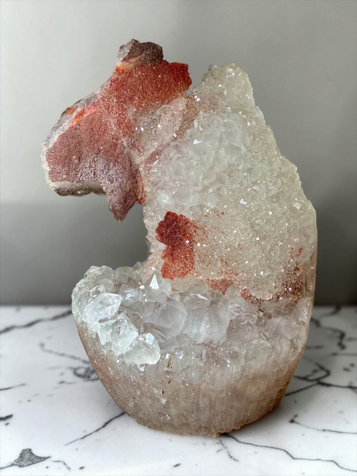 Incredible Sculptural Calcite on Quartz with Bright Hematite