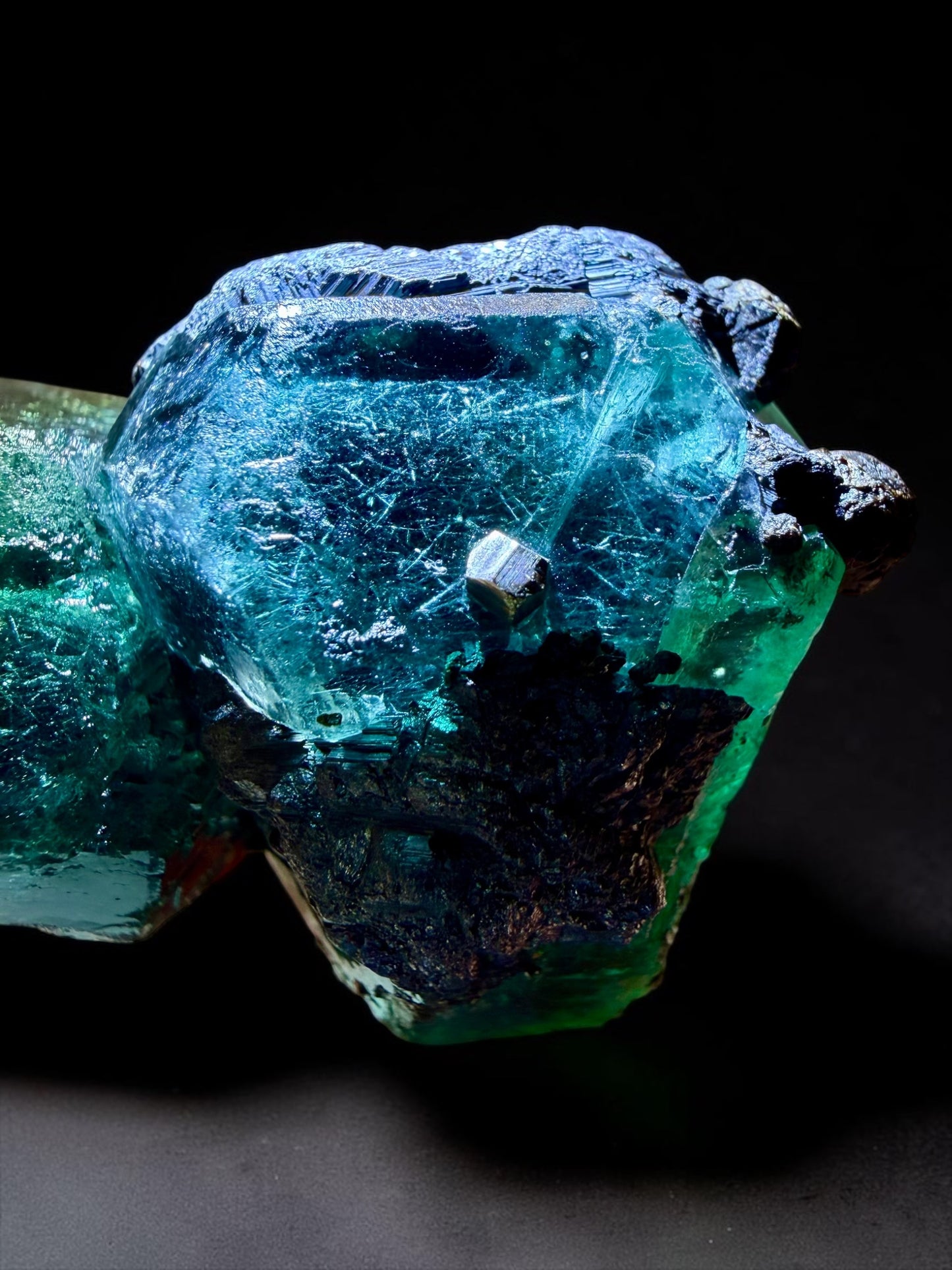 Ocean-Blue Dodecahedral Fluorite with Galena, Geocronite, Pyrite & Boulangerite Inclusions- Peru | River Walkers Minerals