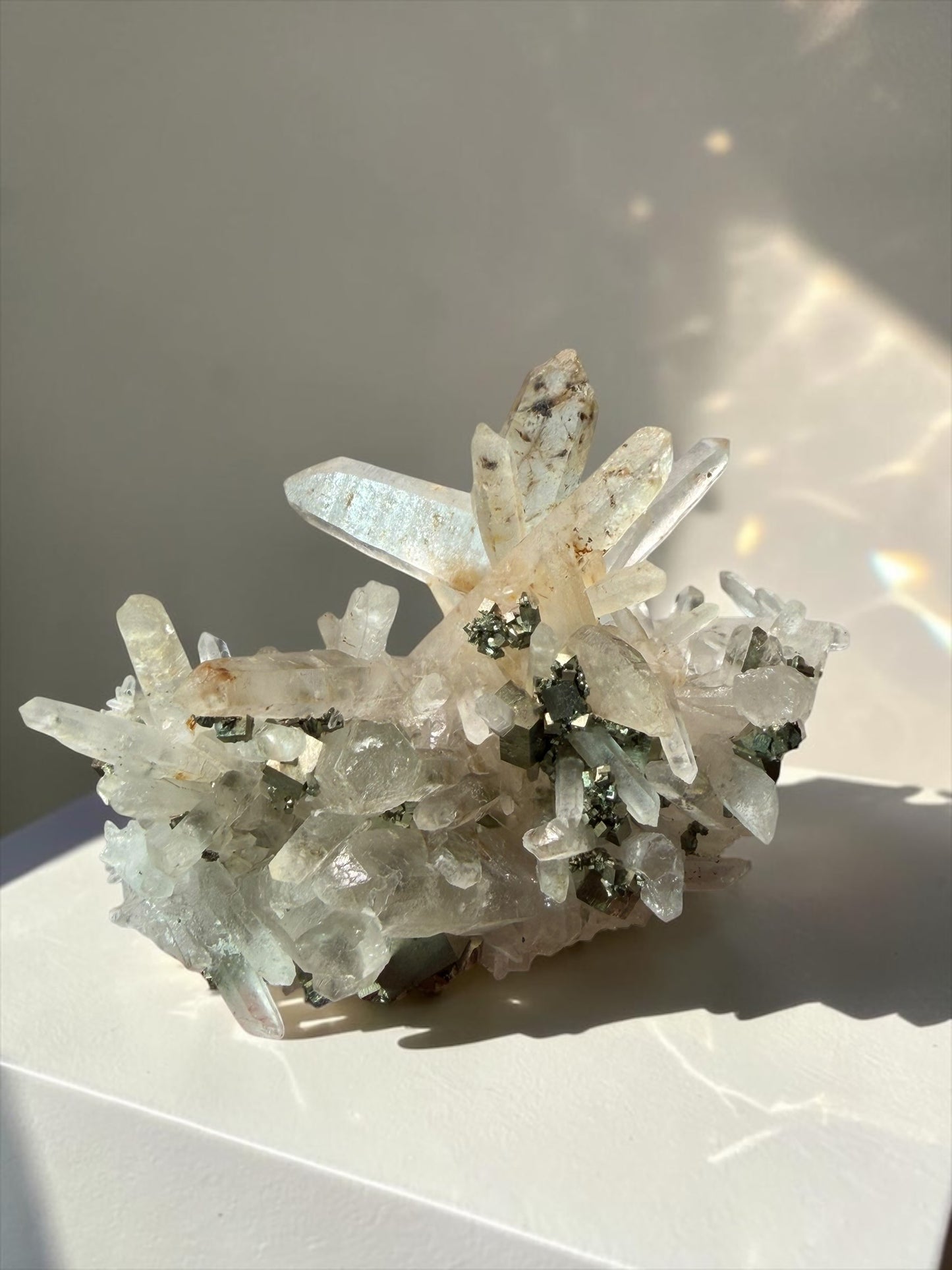 Double Japan-Law Twin Quartz Cluster with Pyrite- Hubei, China | River Walkers Minerals