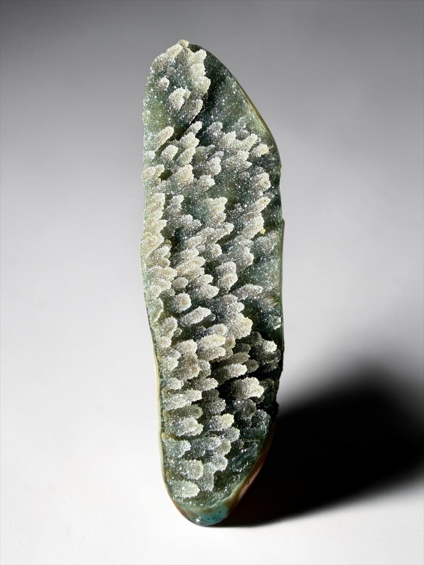 Green & Grey Druzy Stalactite Cutbase- Uruguay | River Walkers Minerals