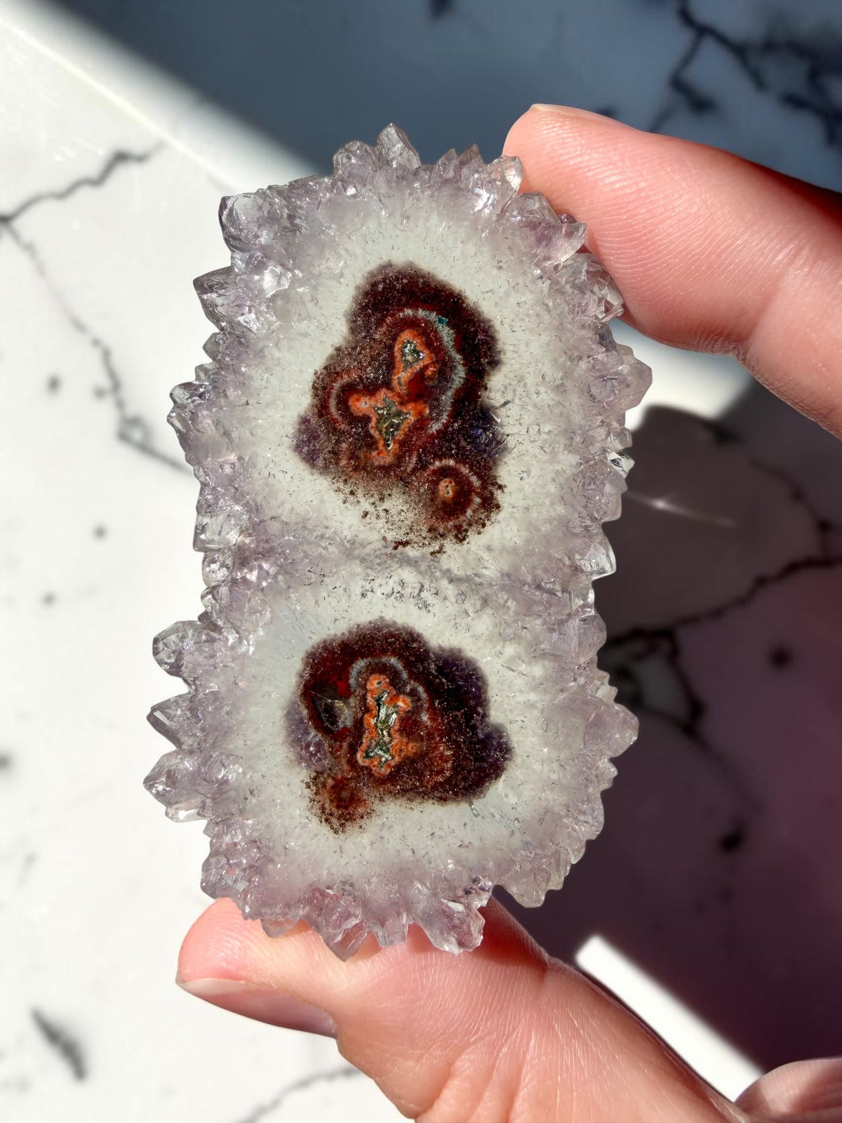 Special Twin Stalactite Slice with Red & Brown Core- Uruguay | River Walkers Minerals
