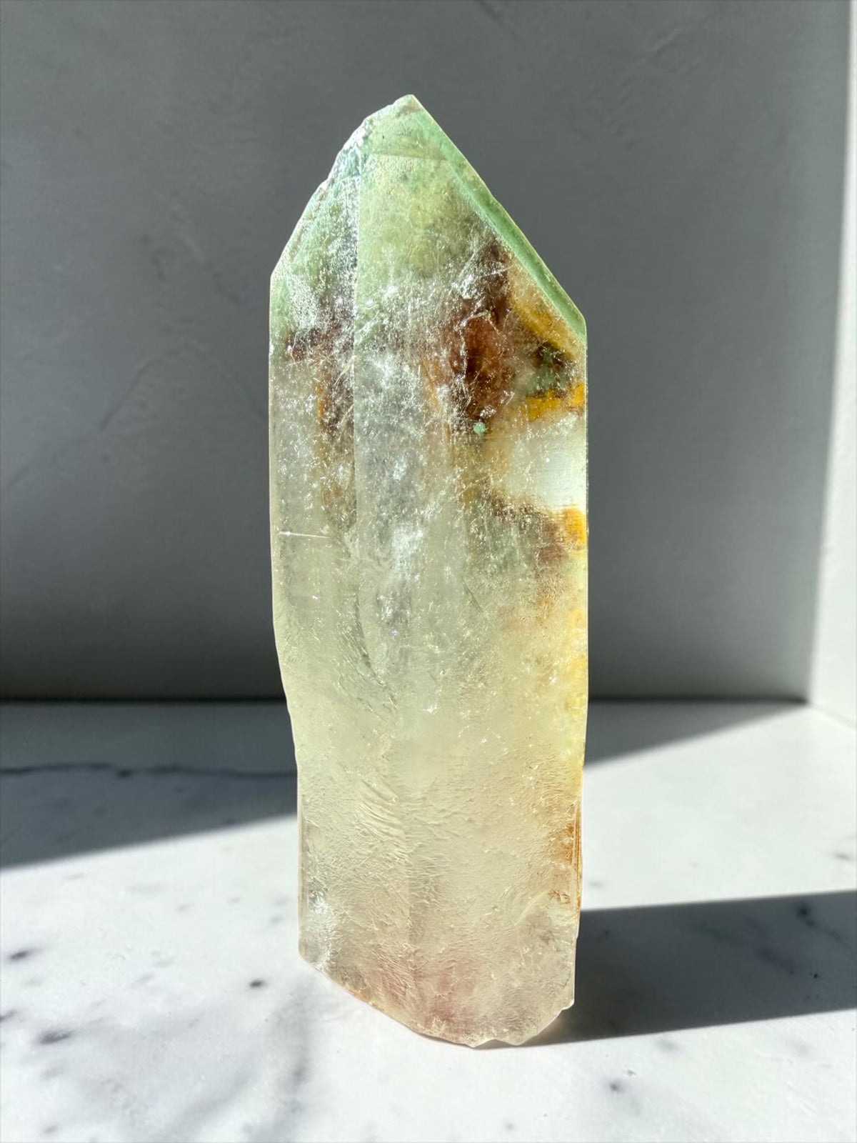 Minty Chlorite & Hematite Sunset Phantom Quartz- India | River Walkers Minerals