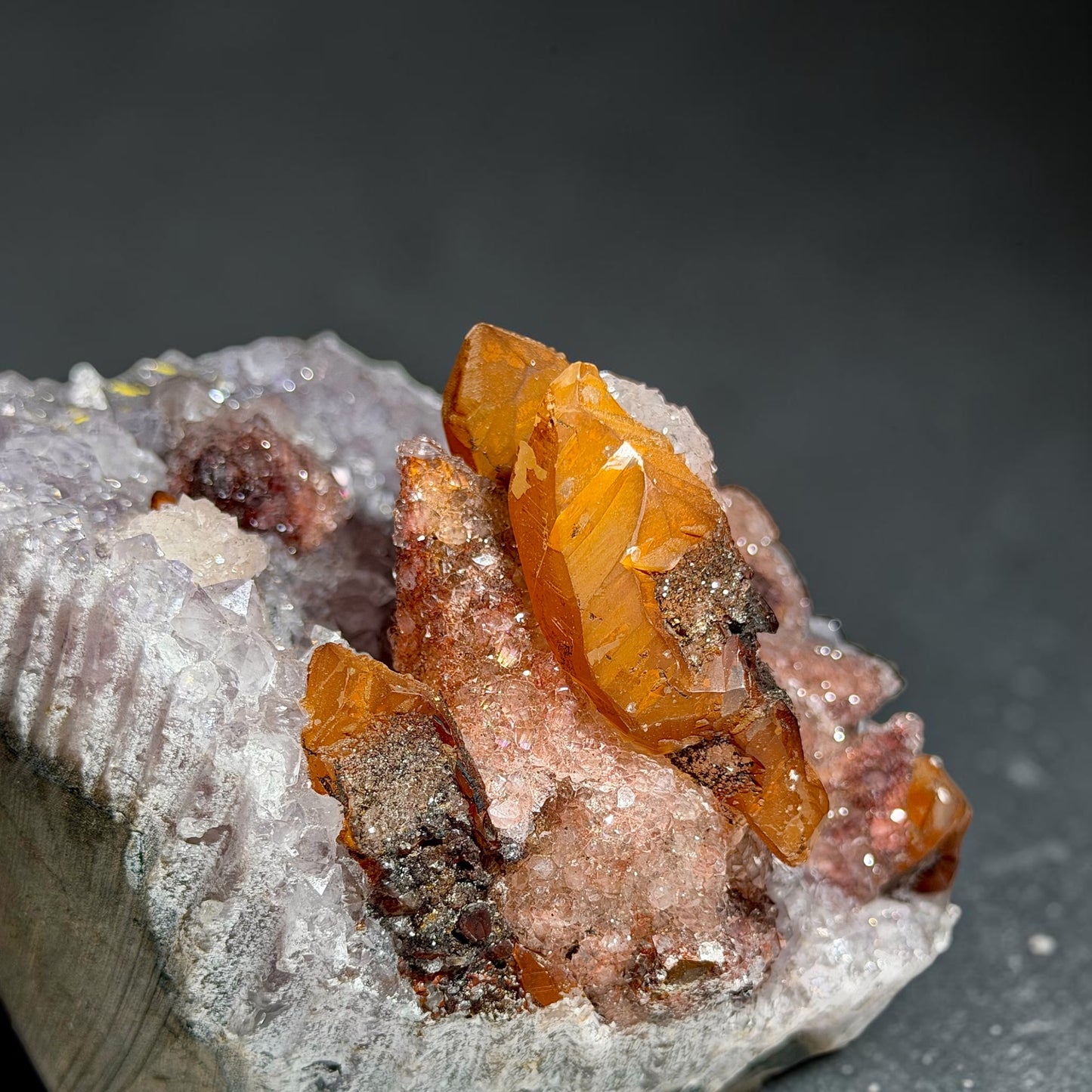 Druzy Pink & Orange Calcite With Goethite- Uruguay | River Walkers Minerals