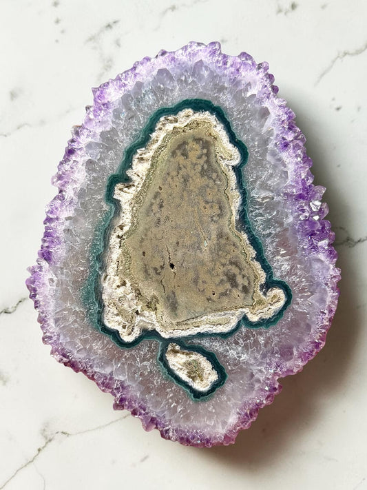 Amethyst Stalactite Slice With Teal Green Banding- Brazil | River Walkers Minerals