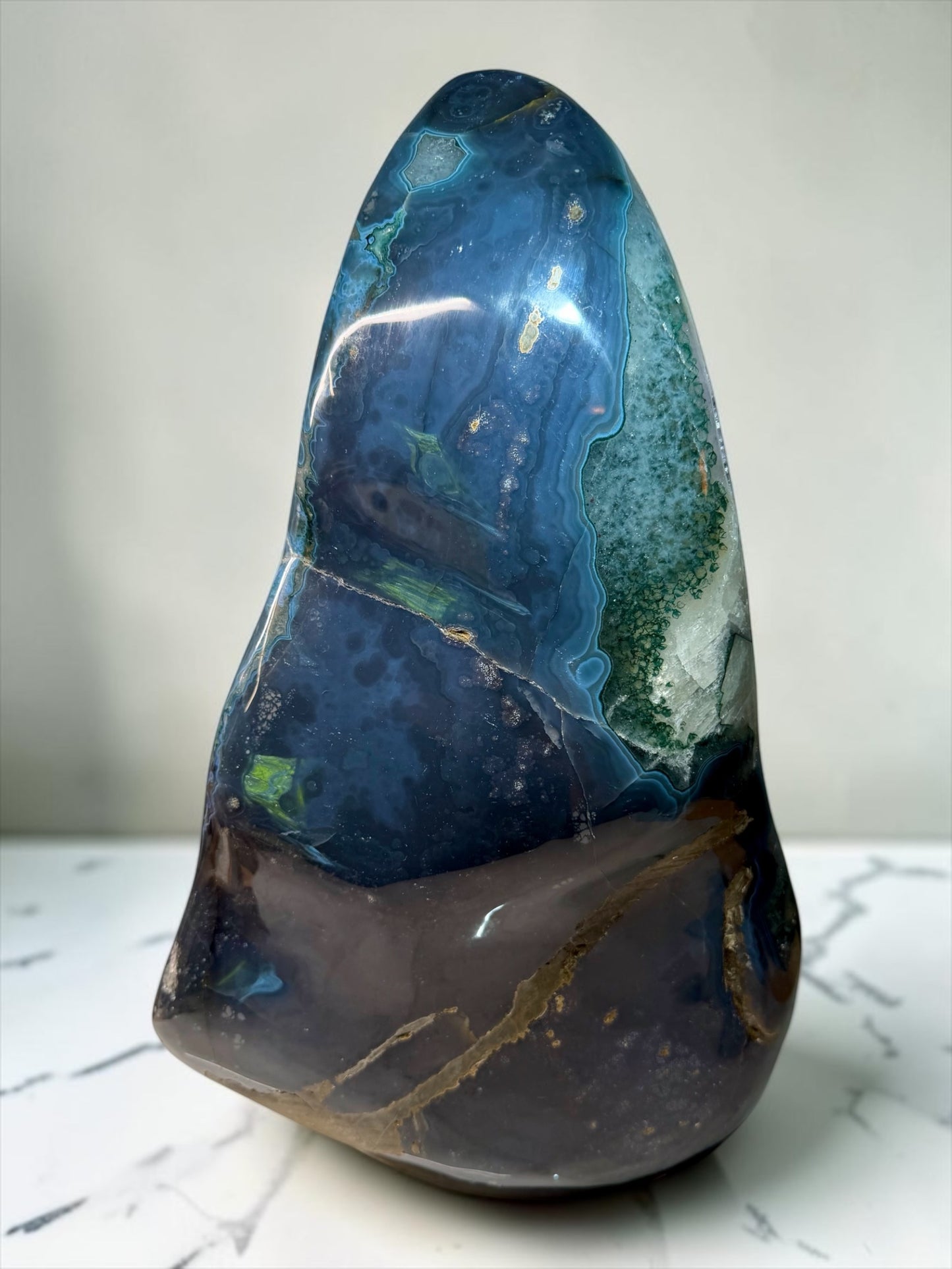 Massive Sculptural Amethyst x Calcite with Blue Agate and Green Chlorite- Uruguay | River Walkers Minerals