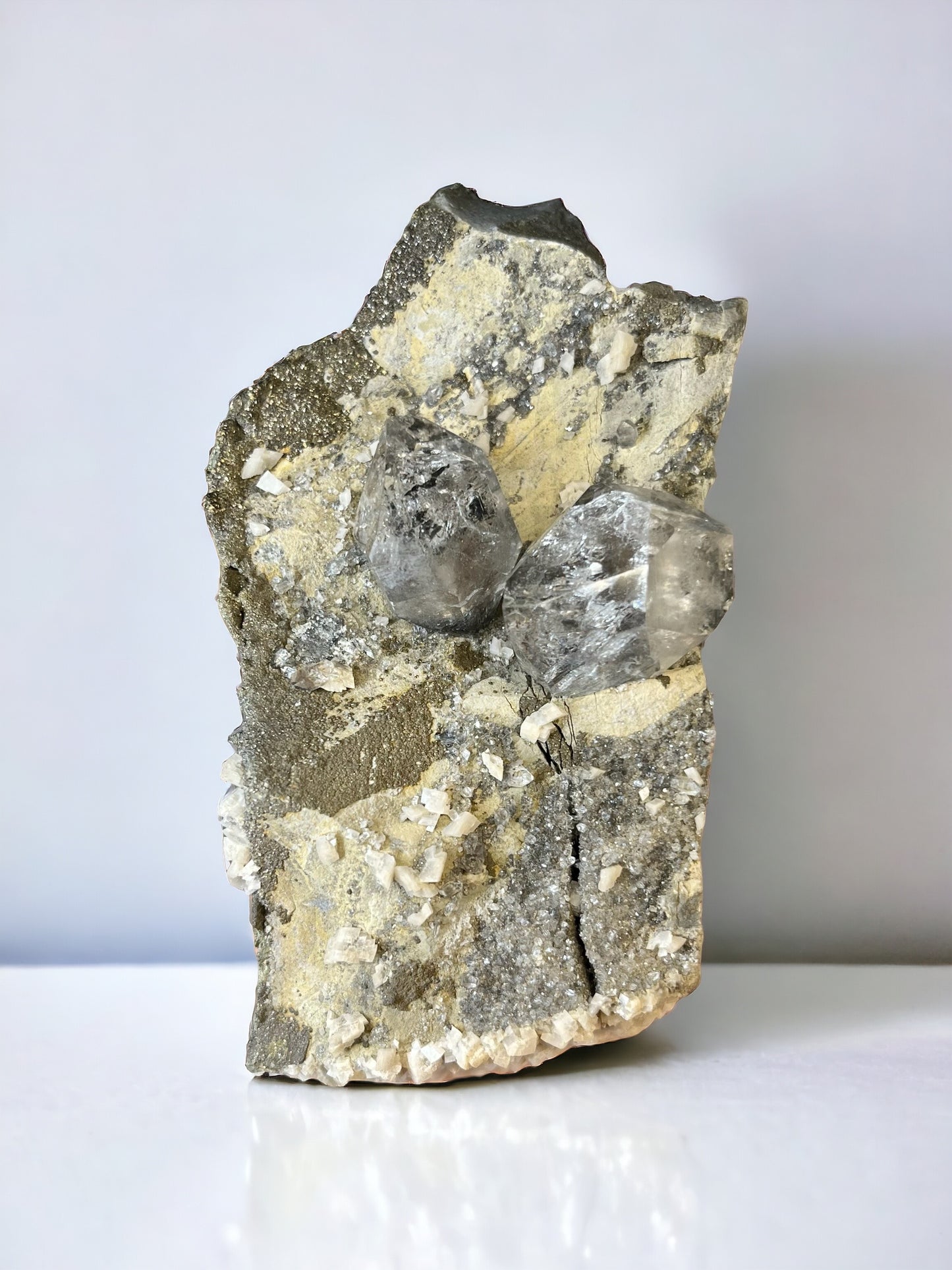 Ace of Diamonds- Herkimers in Dolomite x Pyrite Matrix