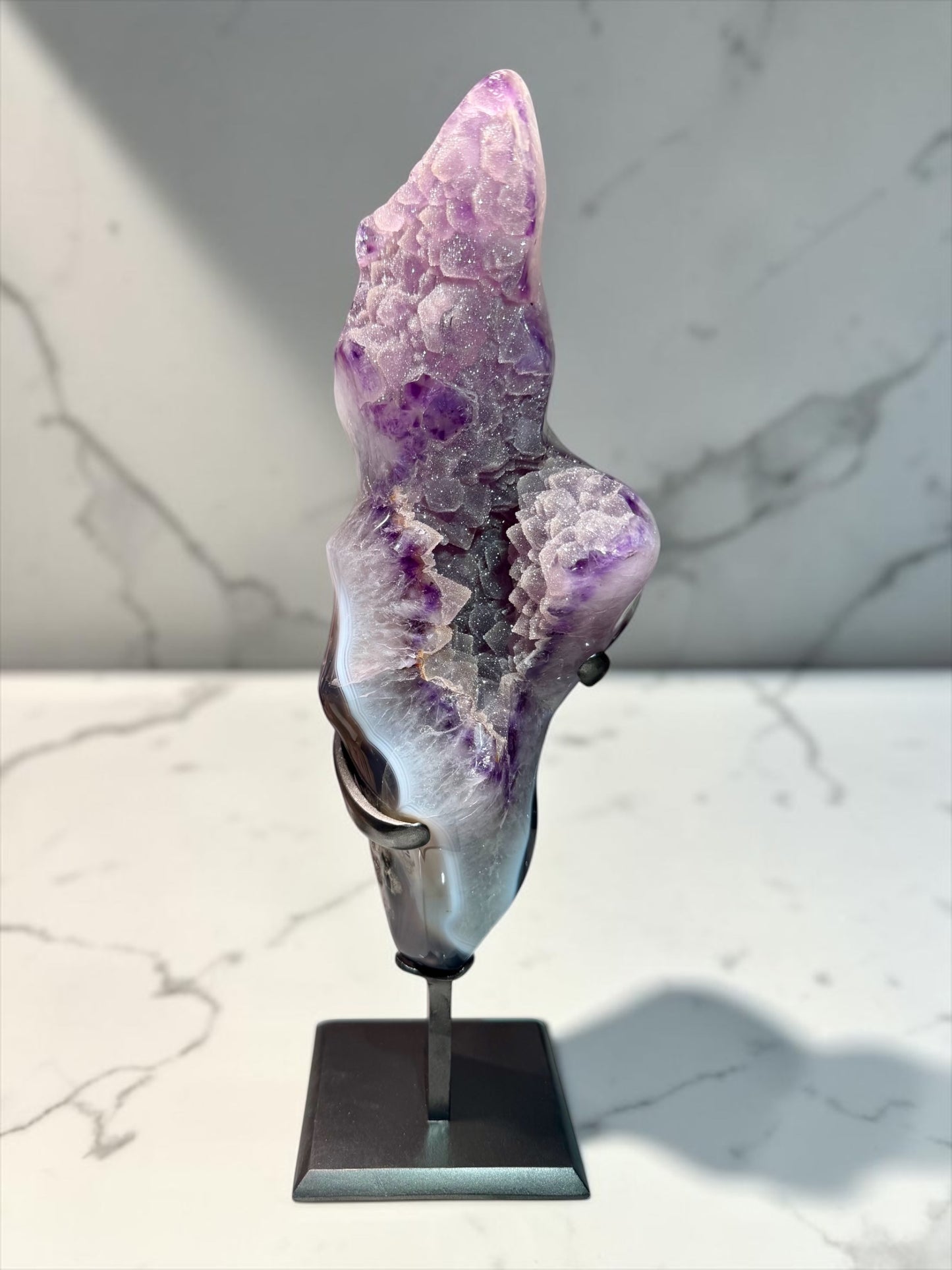 Sculptural Sugar Amethyst x Agate on Stand- Uruguay | River Walkers Minerals