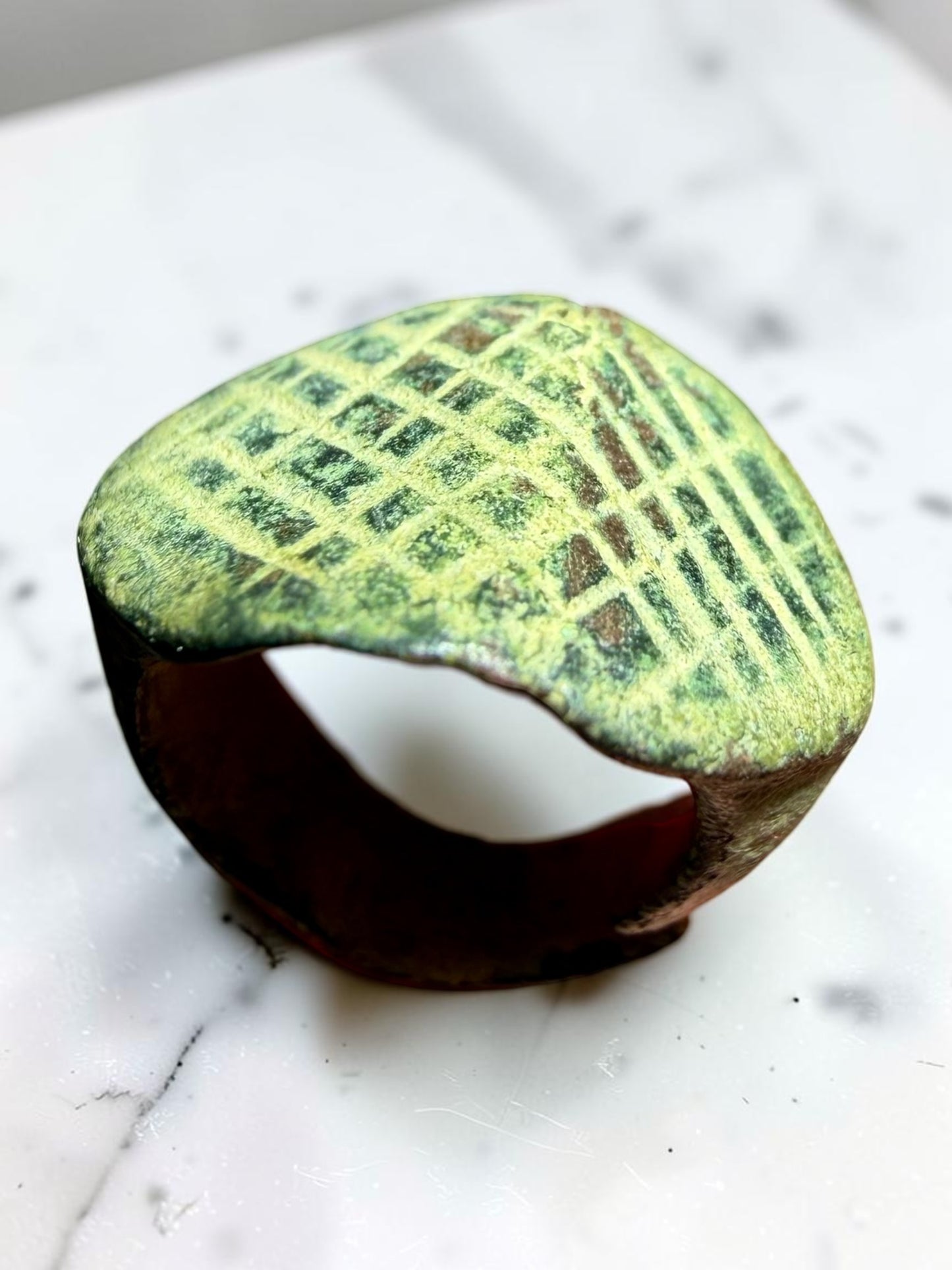 Ancient Egyptian Bronze Ring with Cross-Hatched Bezel- 1000-300 BCE | River Walkers Minerals