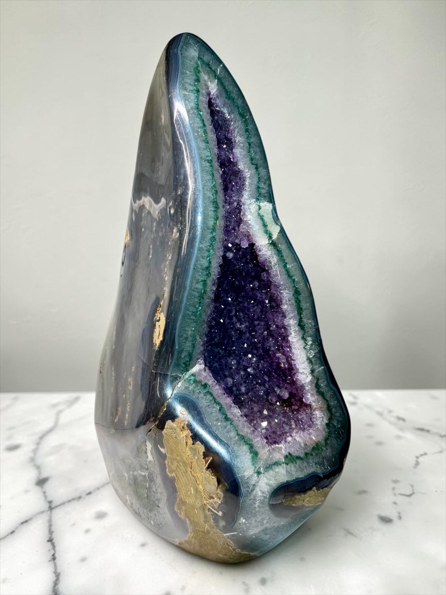 Massive Sculptural Amethyst x Calcite with Blue Agate and Green Chlorite- Uruguay | River Walkers Minerals
