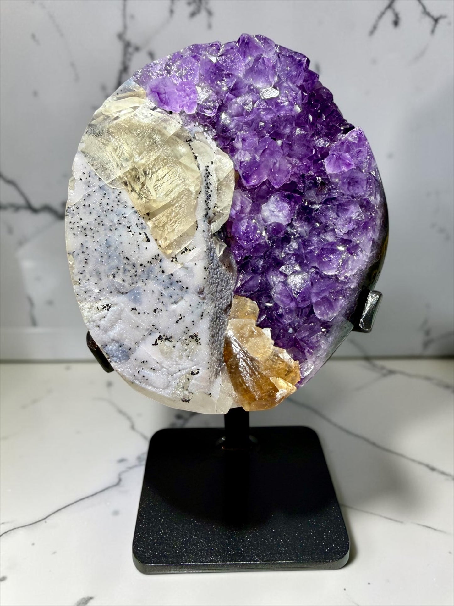 Yin-Yang Amethyst x Calcite Display Piece- Uruguay | River Walkers Minerals