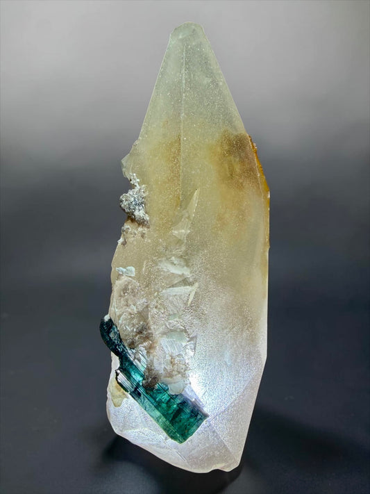 Intense Blue Indicolite Tourmaline with Hyalite Opal on Quartz- Minas Gerais | River Walkers Minerals
