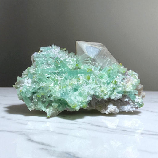 Seafoam Green-Blue Tourmaline with Smoky Quartz & Lepidolite