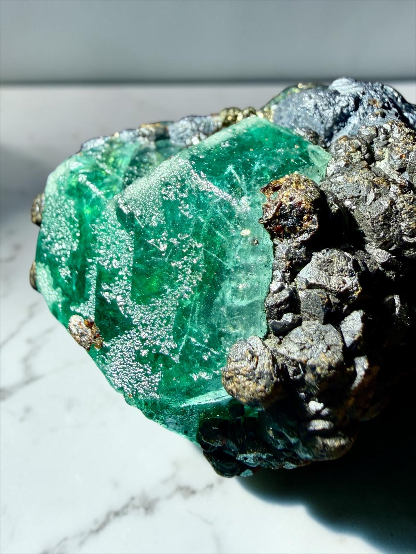 Ocean-Blue Dodecahedral Fluorite with Galena, Geocronite, Pyrite & Boulangerite Inclusions- Peru | River Walkers Minerals