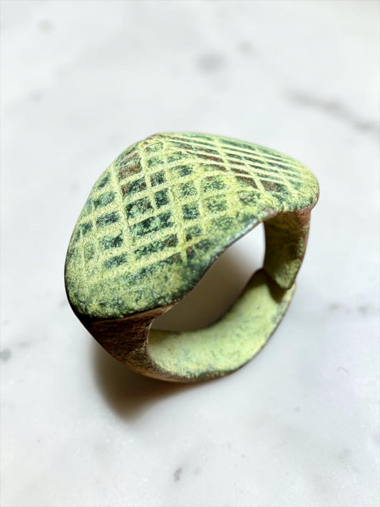 Ancient Egyptian Bronze Ring with Cross-Hatched Bezel- 1000-300 BCE | River Walkers Minerals
