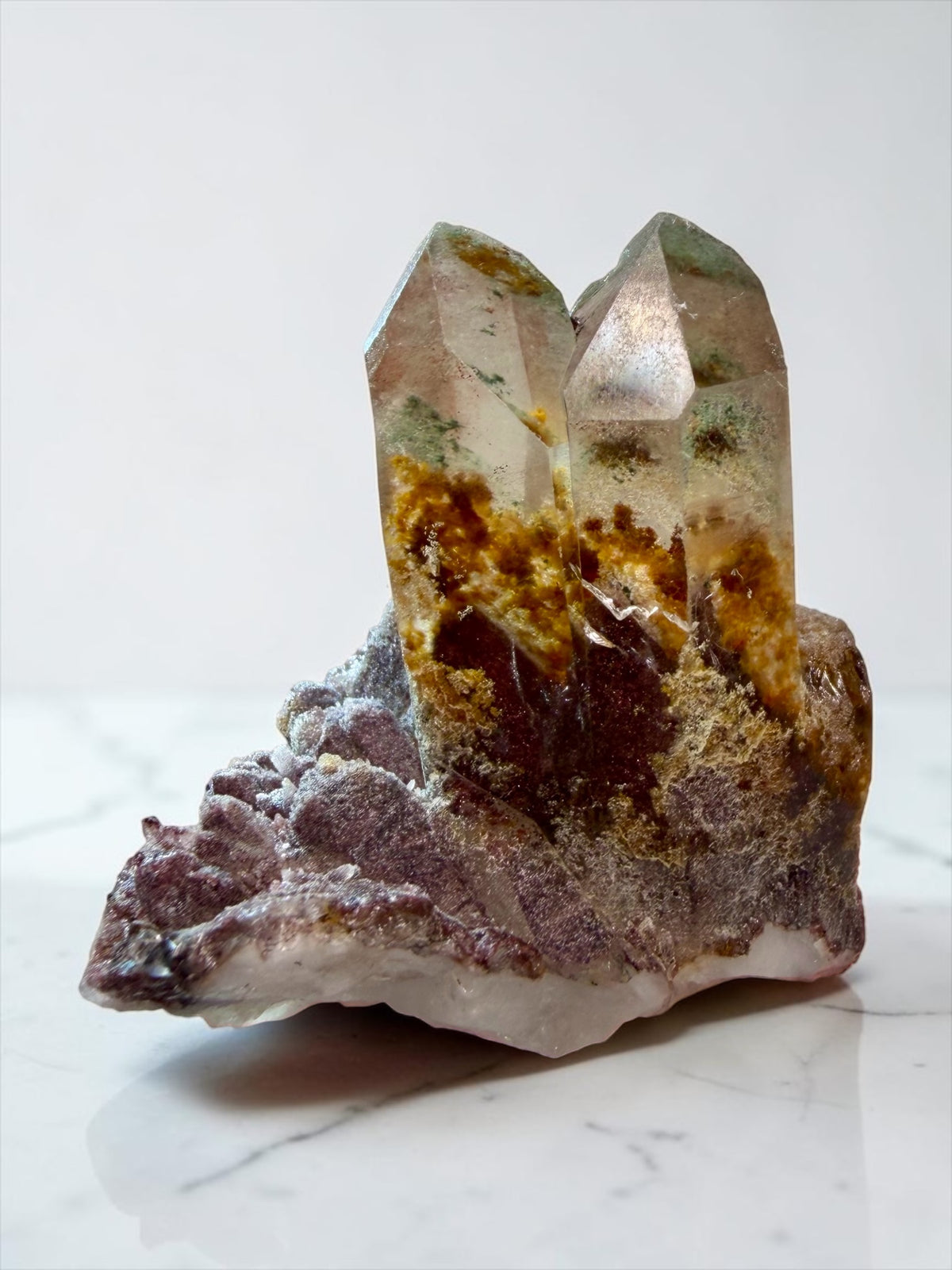 Hematite “Sunset” Phantom Quartz With Green & Yellow Inclusions- India | River Walkers Minerals