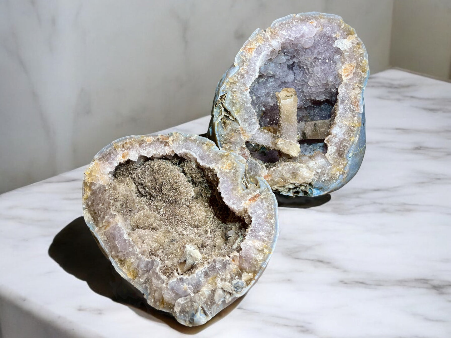 Extraordinary XXL Amethyst Geode With UV Calcite and Japan Law Twin