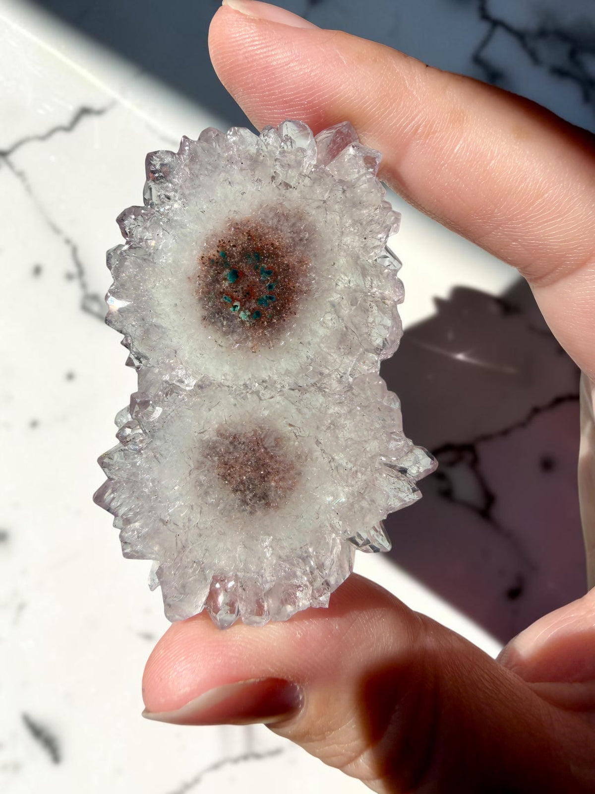 Special Twin Stalactite Slice with Red & Brown Core- Uruguay | River Walkers Minerals
