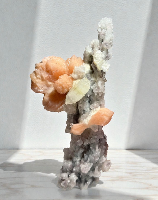 Chalcedony Stalactite with Stilbite Fan + Apophyllite Crystal Accent- India | River Walkers Minerals
