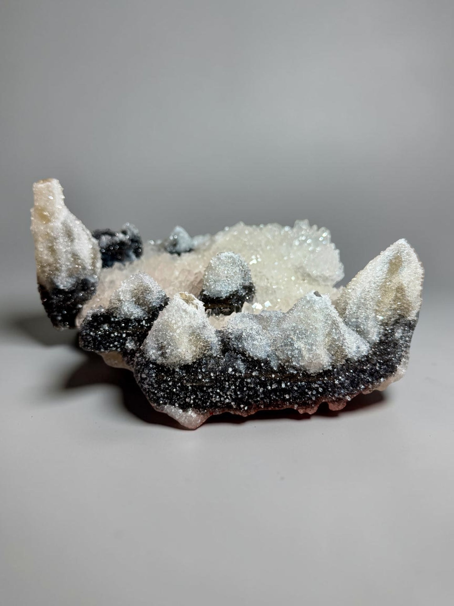 Crowned Hexagonal Calcite with Druzy Quartz & Goethite Strip- Uruguay | River Walkers Minerals