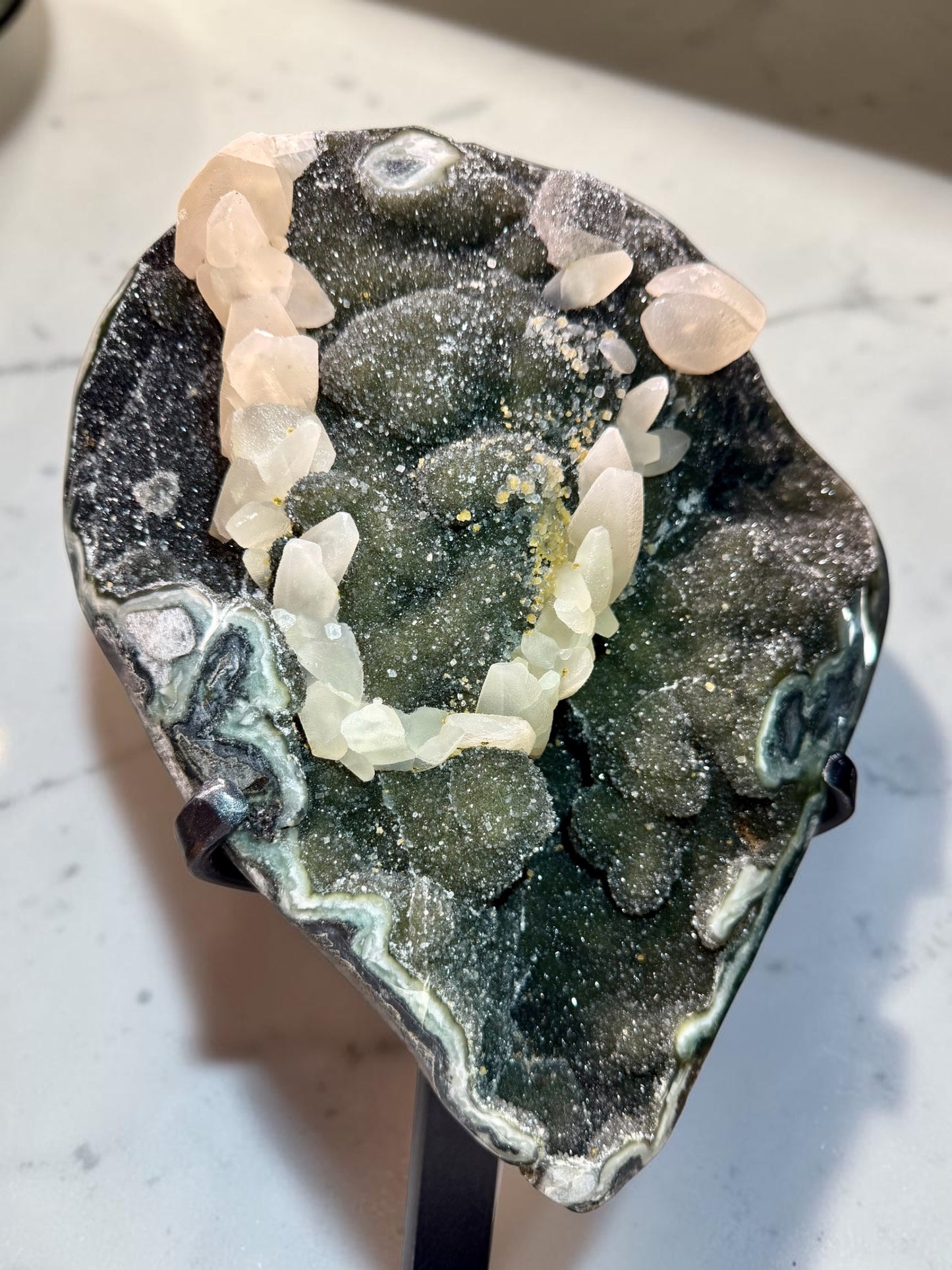 BIG Smiles! XL Druzy Green Jasper x UV Reactive Calcite- Uruguay | River Walkers Minerals