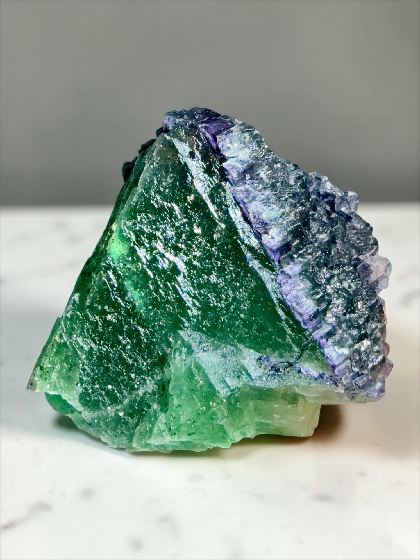 Green Octahedral Fluorite with Blue Stepped Growth- Jiangxi | River Walkers Minerals