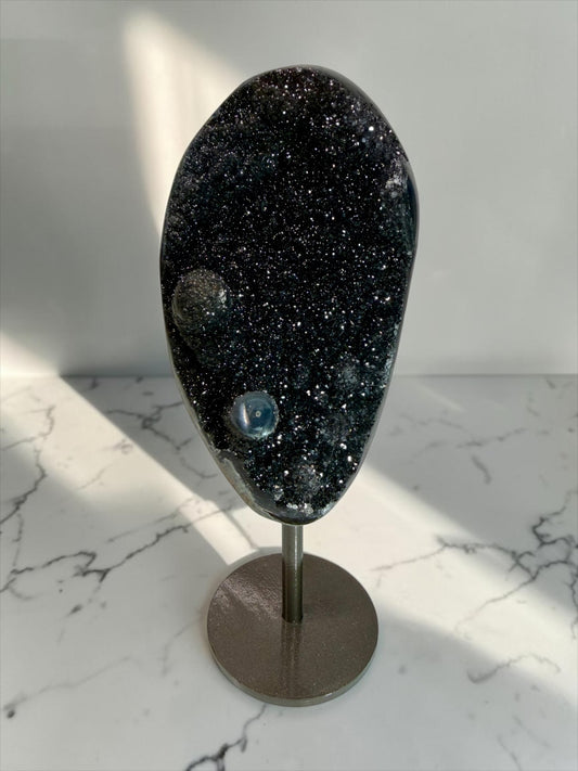 Sparkly Black Druzy Amethyst with Stalactite Eyes Display Piece- Uruguay | River Walkers Minerals