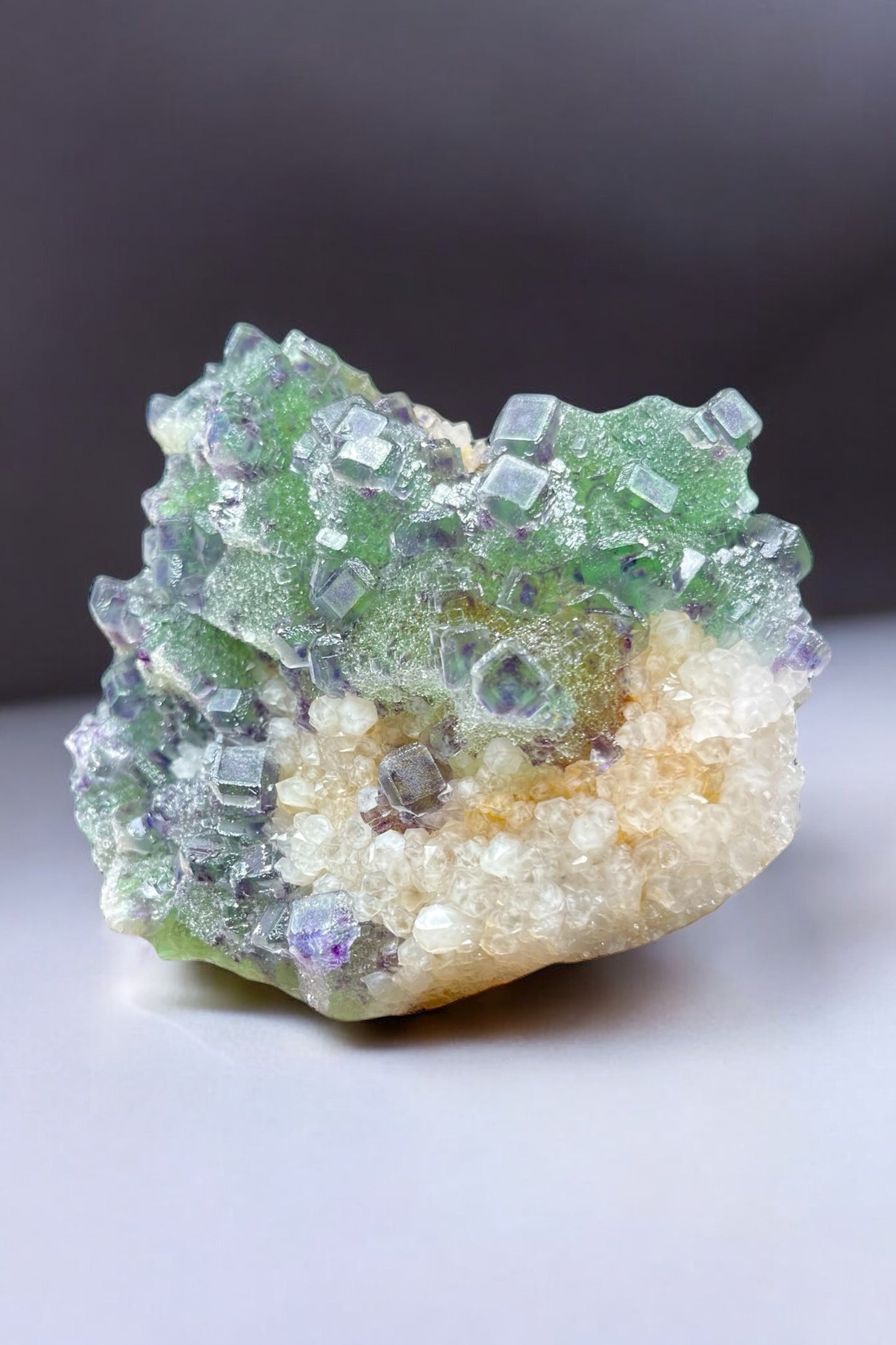 Unusual Stepped Octahedral & Cubic Fluorite x Quartz