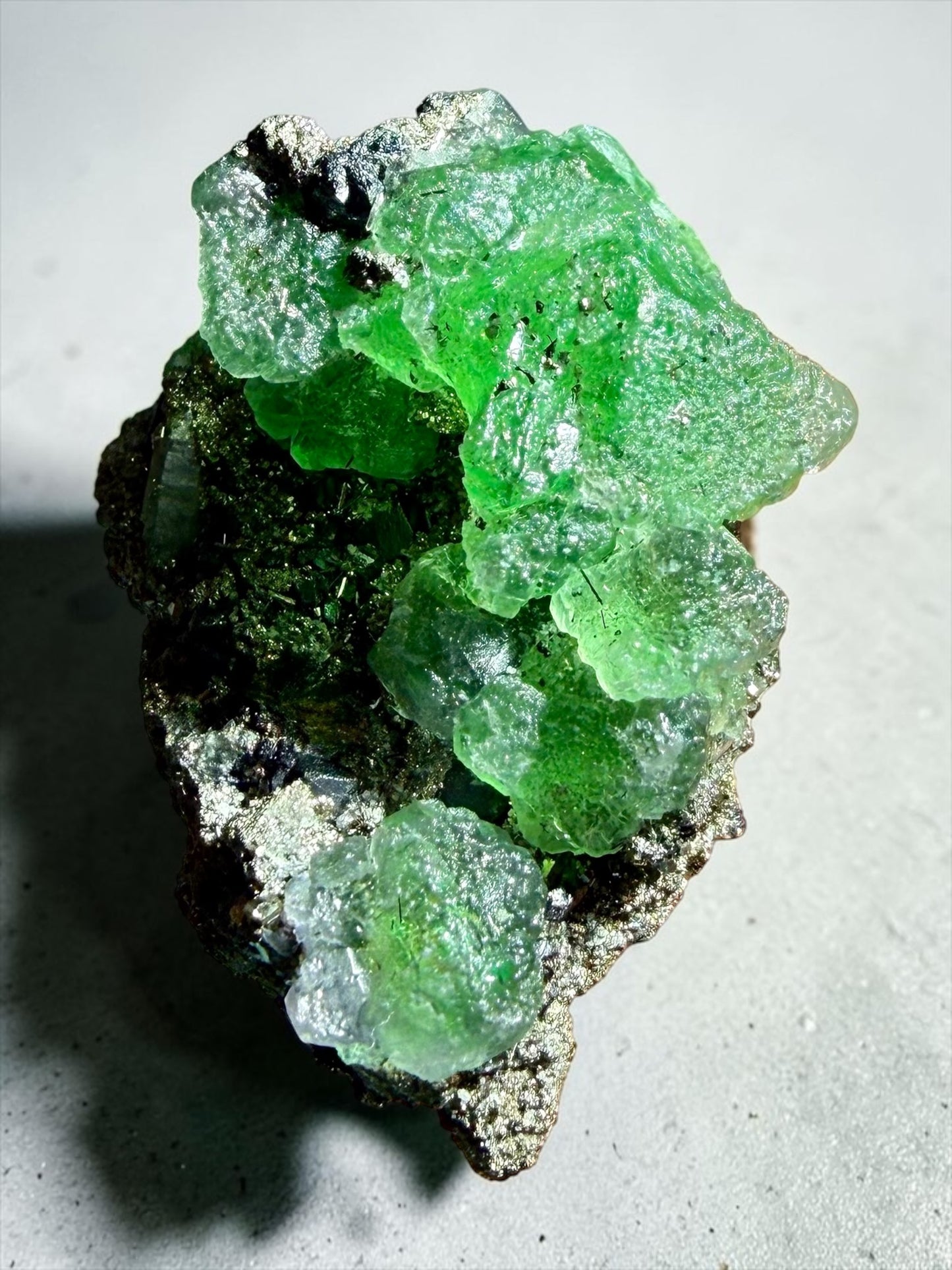 Green Octahedral Fluorite with Pyrite, Galena & Quartz- Peru | River Walkers Minerals