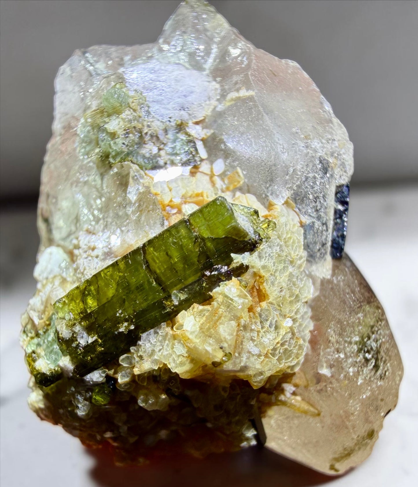 Quartz with Blue-Core Green Tourmaline & Mica- Minas Gerais | River Walkers Minerals