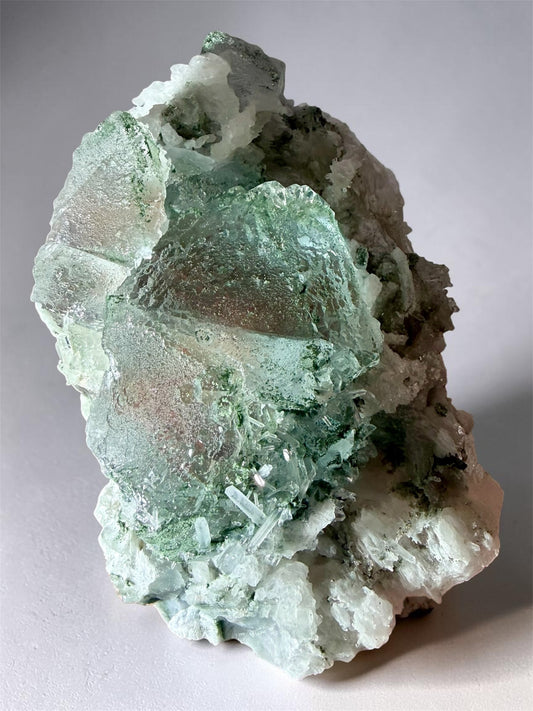 New Find Orange-Core Multi-Colored Fluorite x Quartz | River Walkers Minerals