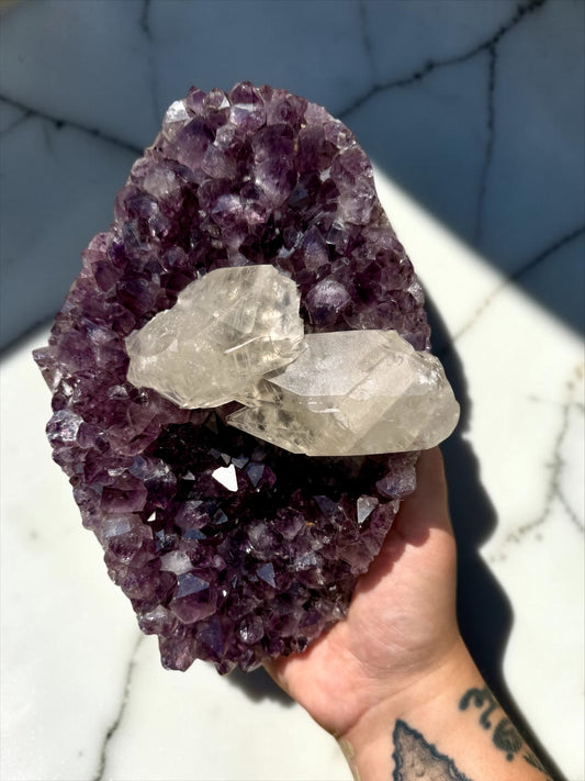 Statement Amethyst with Gemmy UV Calcite- Brazil | River Walkers Minerals
