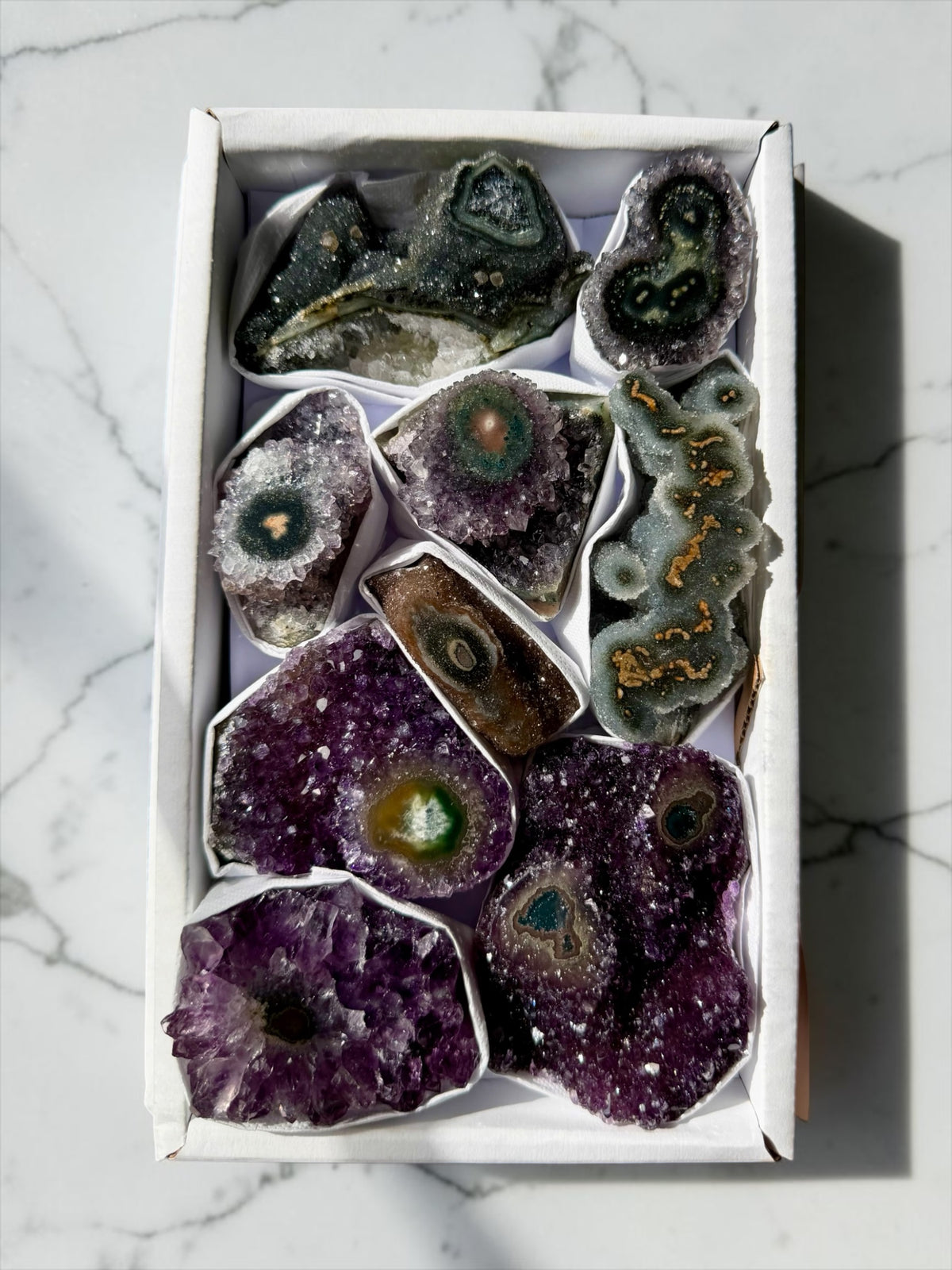 XTRA QUALITY Mixed Flat of Amethyst & Jasper Stalactite "Eyes"- Uruguay | River Walkers Minerals (Copy 2)